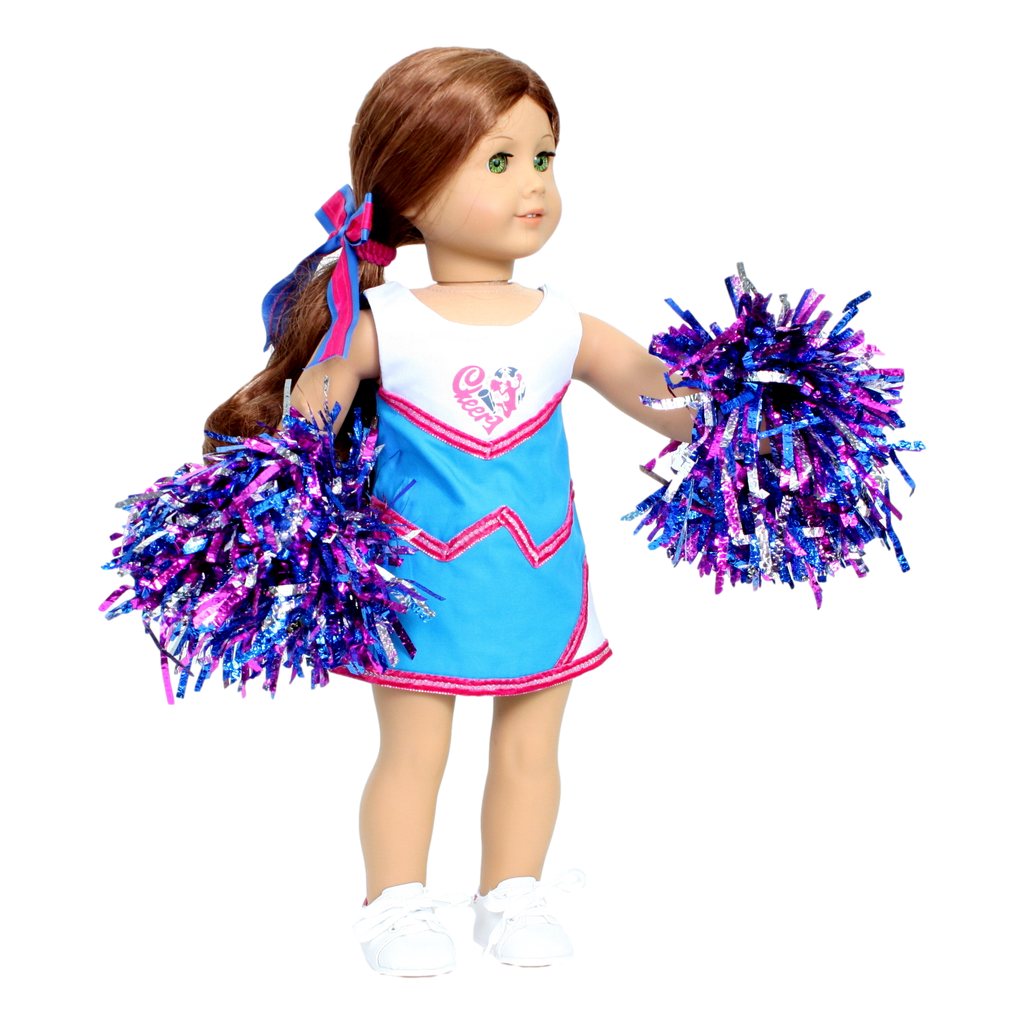 American Fashion World Pink and Blue Cheer Uniform for 18-inch Dolls| 6  Piece Set | Premium Quality & Trendy Design | Dolls Clothes | Outfit  Fashions